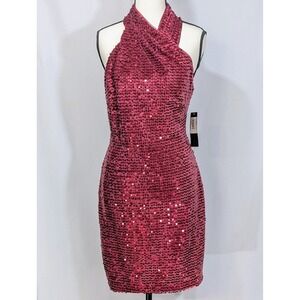 Rachel Roy Harland Velvet Sequin Halter Dress Cabernet Medium‎ NWT